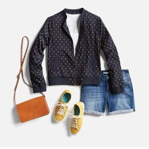 Harlan L Cindie Navy Blue Orange Full Zip Bomber Anthropologie Retail $128